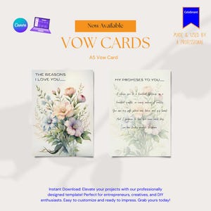 Plantilla de folleto de votos matrimoniales en Canva, tamaño A5, tarjeta editable, diseño floral, imprimible, recuerdo de renovación de votos para ceremonia de boda, regalo de aniversario.