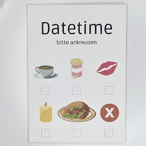 Romantische, lustige Karte "Datetime - bitte ankreuzen" | Klappkarte A6 Beziehung Jahrestag Dateüberraschung
