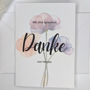 Wir sind sprachlos. Danke von Herzen | Dankeskarte Klappkarte minimalistisch floral Aquarell A6 Hochzeit Geburtstag Hilfe Jubiläum