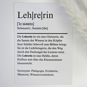 Karte Definition Lehrerin | Definitionskarte alle Anlässe | minimalistisch, liebevoll | A6 Klappkarte |Freundschaft, Dankbarkeit