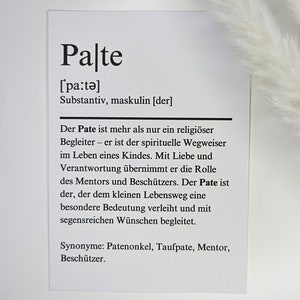 Karte Definition Pate | Definitionskarte alle Anlässe | minimalistisch, liebevoll | A6 Klappkarte | Freundschaft, Dankbarkeit, Familie