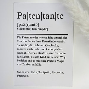 Karte Definition Patentante | Definitionskarte alle Anlässe | minimalistisch, liebevoll | A6 Klappkarte | Freundschaft, Dankbarkeit, Familie