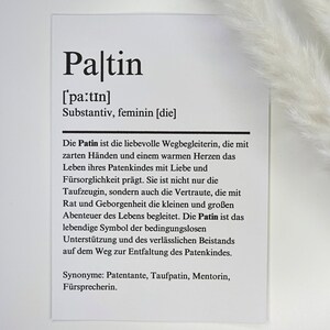 Karte Definition Patin | Definitionskarte alle Anlässe | minimalistisch, liebevoll | A6 Klappkarte | Freundschaft, Dankbarkeit, Familie