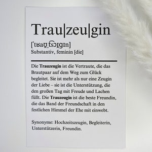 Karte Definition Trauzeugin | Definitionskarte Hochzeit | minimalistisch, liebevoll | A6 Klappkarte | Dankbarkeit,Liebe,Familie,Freundschaft