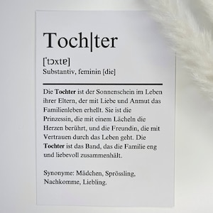 Karte Definition Tochter | Definitionskarte alle Anlässe | minimalistisch, liebevoll | A6 Klappkarte |Freundschaft,Dankbarkeit,Liebe,Familie
