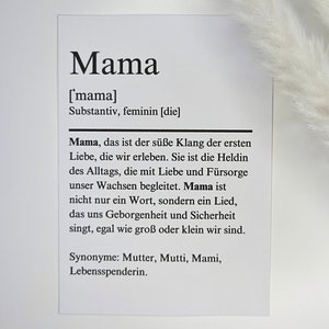 Karte Definition Mama | Definitionskarte alle Anlässe | minimalistisch, liebevoll | A6 Klappkarte | Dankbarkeit, Wertschätzung, Familie
