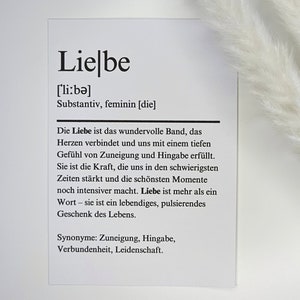 Karte Definition Liebe | Definitionskarte alle Anlässe | minimalistisch, liebevoll | A6 Klappkarte | Freundschaft,Dankbarkeit,Liebe,Familie