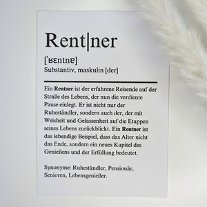 Karte Definition Rentner | Definitionskarte alle Anlässe | minimalistisch, liebevoll | A6 Klappkarte| Freundschaft,Dankbarkeit,Liebe,Familie