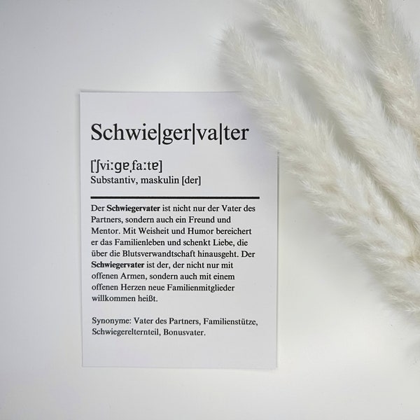 Karte Definition Schwiegervater | Definitionskarte alle Anlässe | minimalistisch, liebevoll | A6 Klappkarte | Dankbarkeit, Liebe, Familie