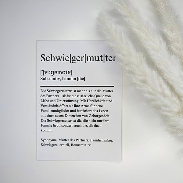 Karte Definition Schwiegermutter | Definitionskarte alle Anlässe | minimalistisch, liebevoll | A6 Klappkarte | Dankbarkeit, Liebe, Familie