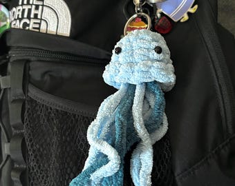 Crochet jellyfish keychain - handmade blue bag chain