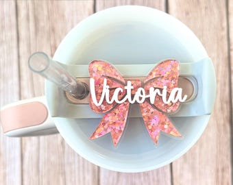 Bow, Bow Stanley topper, Bow name plate, Glitter Bow, Girly accessories, Bow tumbler topper, Personalized Bow, Glitter topper, gift, tumbler