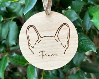 Benutzerdefinierte Hundeverzierung, minimalistische Haustierverzierung, Hundeohrverzierung, Geschenk für Hundebesitzer, einzigartige Hundeverzierung, Erinnerungshund, Erinnerungshaustierholz