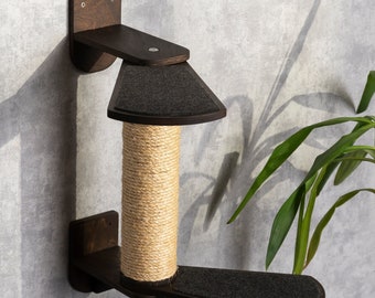 Handmade scratching post with built-in shelves