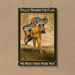 Afiche de propaganda británica de la Primera Guerra Mundial / Concentración en torno a la bandera / Impresión de historia británica / Afiche de propaganda de la Primera Guerra Mundial / Recuerdos de la Primera Guerra Mundial / Propaganda de la Primera Guerra Mundial