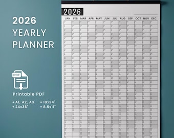 2026 Yearly Planner: Printable PDF, Yearly Overview Minimal Wall Calendar, Large Format A1-A2