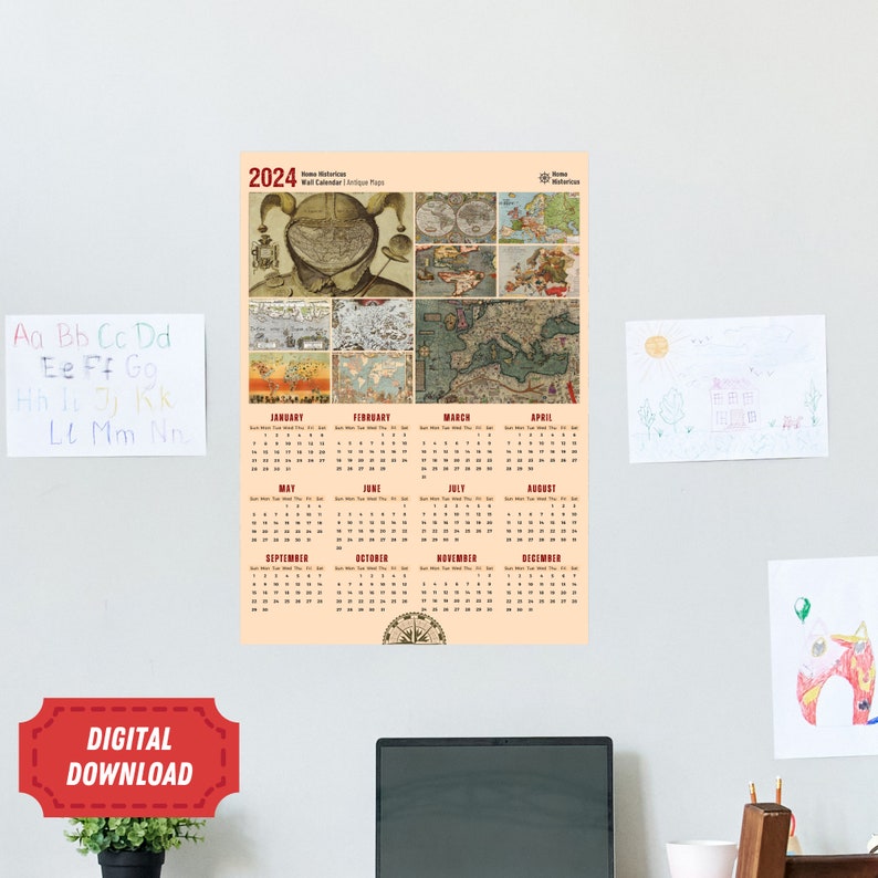 2024 Vintage Wall Calendar Vintage Maps Calendar Antique Map 2024 Art