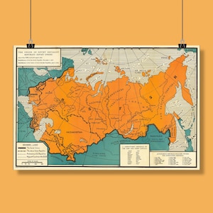 Carte de la Russie soviétique (URSS, CCCP) - 1936 | millésime, carte | Décoration murale | affiche vintage