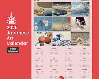 2026 Japanese Art Calendar: Hokusai-Inspired At a Glance Yearly Printable Calendar