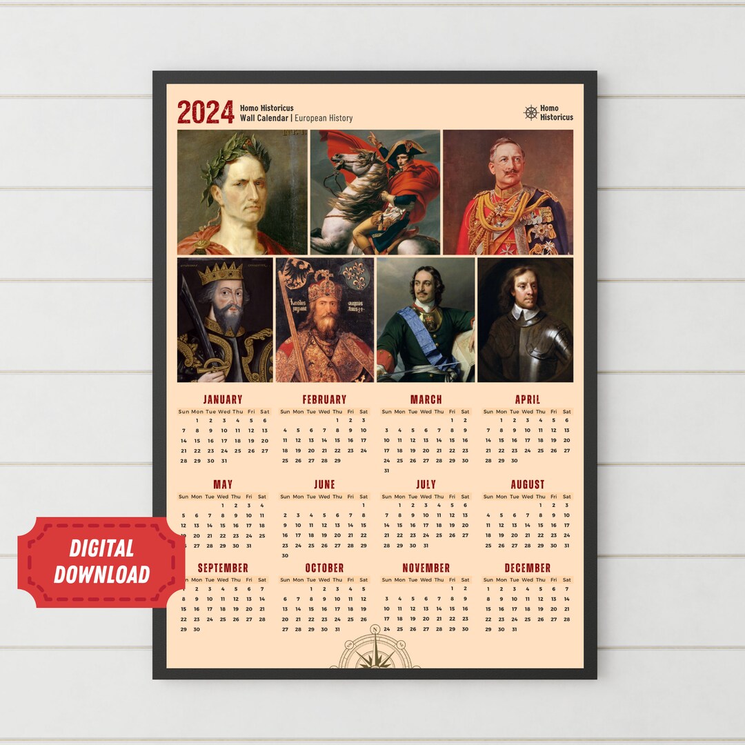 2024 Historical Wall Calendar Printable Vintage Wall Calendar European