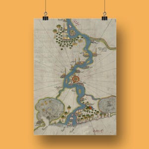 Mapa del río Nilo de Piri Reis / Mapa de Egipto / Mapa antiguo de Egipto / Mapa antiguo del Mediterráneo / Arte mural con mapas antiguos