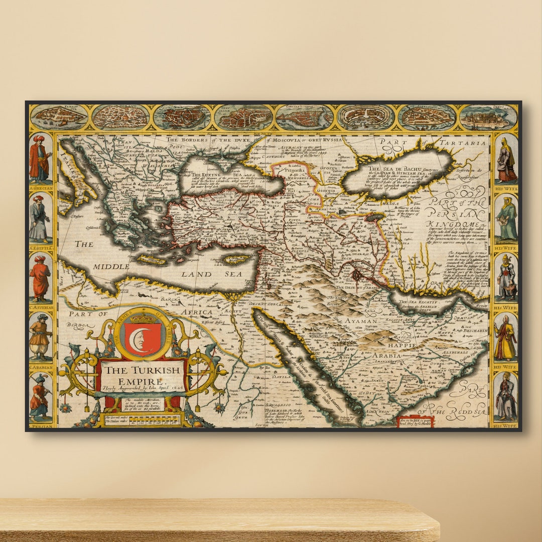Mapa antiguo del Imperio Otomano de 1626 / Mapa turco vintage / Cartel ...