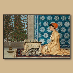 Young Woman Reading by Osman Hamdi Bey (1880) | Turkish Art Print | Classical Art Print | Turkish Painter | Turkish Art Gift | Oriental Art