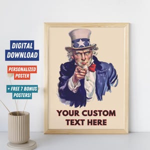 Pôster personalizado do Tio Sam, impressão de pôster motivacional personalizado, arte de parede personalizada, arte de parede para impressão, download digital para impressão do 4 de julho