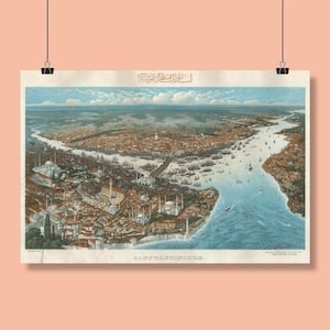 Alte Karte von Istanbul (1896) aus der Vogelschau, Türkei, Osmanisches Reich