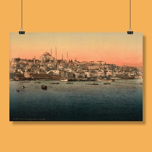 Affiche du vieil Istanbul (19e siècle) | Paysage du vieil Istanbul | Affiche vintage d'Istanbul avec impression photo | Affiche de Constantinople | Carte du vieil Istanbul