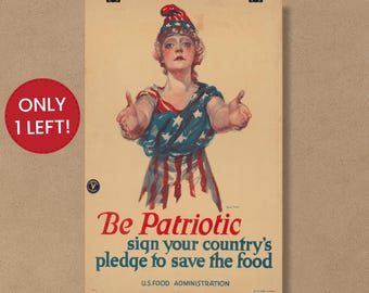 WWI Propaganda Poster, Patriotic Woman Print, American History, War Poster
