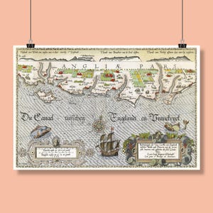 Kaart kust Zuid-Engeland | Vintage kaart | Kaart van Engeland | Vintage kaart van Groot-Brittannië | Antieke kaart