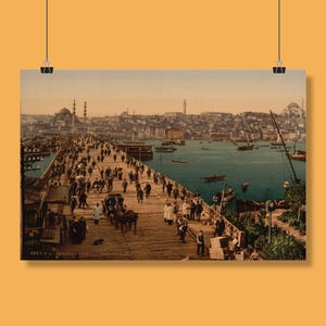 Altes Istanbul Poster (19 Jh.) | Poster Goldenes Horn | Vintage Istanbul Poster Fotodruck | Alte Konstantinopel Landschaft | Alte Türkei Landkarte