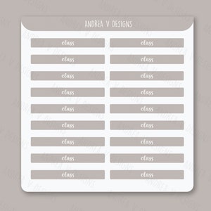 Puede incluir: Una página de planificador imprimible blanca con el texto "ANDREA V DESIGNS" en la parte superior. La página está dividida en dos columnas, cada una con diez casillas rectangulares etiquetadas como "clase".