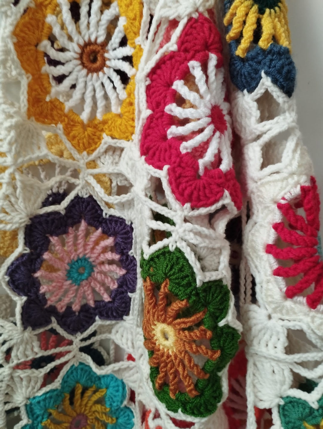 Colossal Daisies crocheted and hand-knitted cardigan