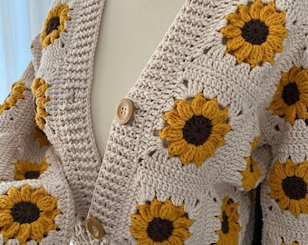 Crochet daisy cardigan, handmade stylish cardigan, crochet cardigan, handmade jumper, knit cardigan sweater, beige cardigan, women sweater