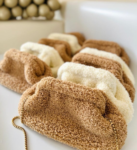 Beige Wedding Clutch Bag Teddy Clutch for Women Handbag Dumpling Clutch Bag Gift for Wife Valentine s Day Crochet Bag for Women Etsy