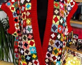 Crocheted Rebeccas Coat, Granny square coat, Coat of many colors,Afghan Cardigan, Hand knit afghan coat, pathwork cardigan, crochet cardigan