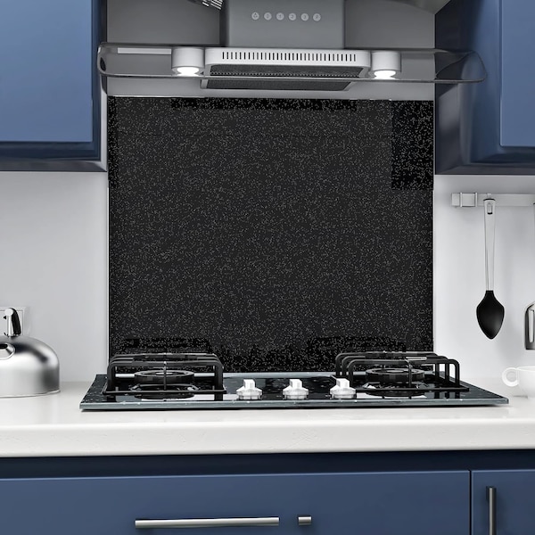 Glass Splashback for Kitchen, Toughened Glass Heat Resistant Splashbacks for Cookers (Black Sparkles)