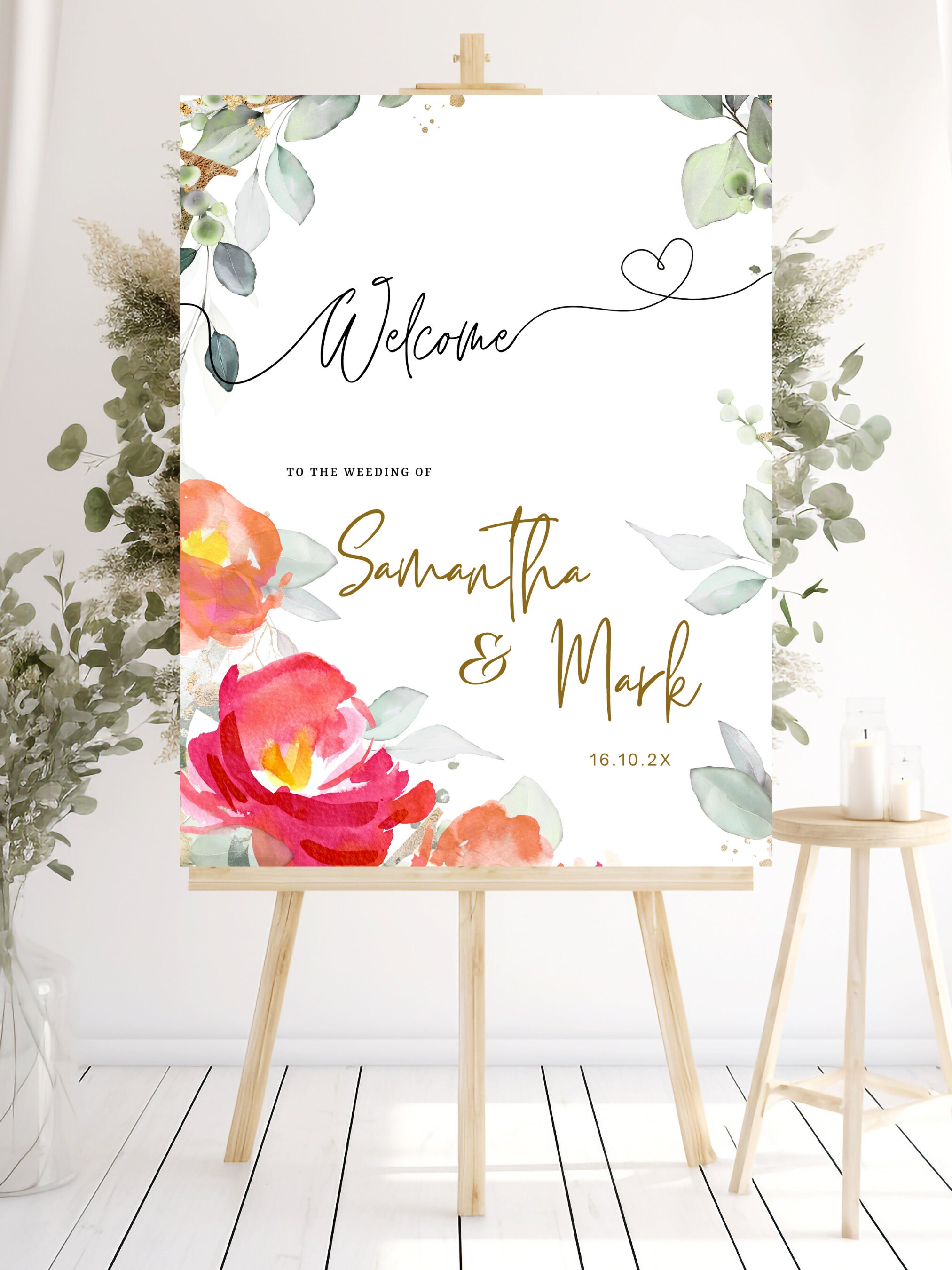 Floral Wedding Sign Template Wedding Welcome Poster Download, Printable Wedding Welcome Sign ...