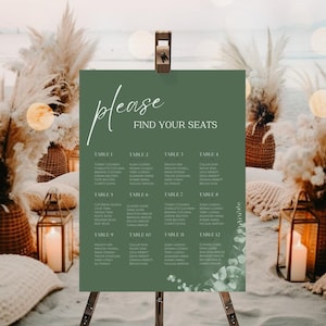 Plantilla de plano de asientos de Sage, plano de asientos para boda, letrero minimalista, Nuestras personas favoritas, plano de mesas para boda SG1