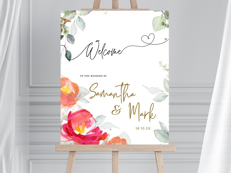 Floral Wedding Sign Template Wedding Welcome Poster Download, Printable Wedding Welcome Sign ...