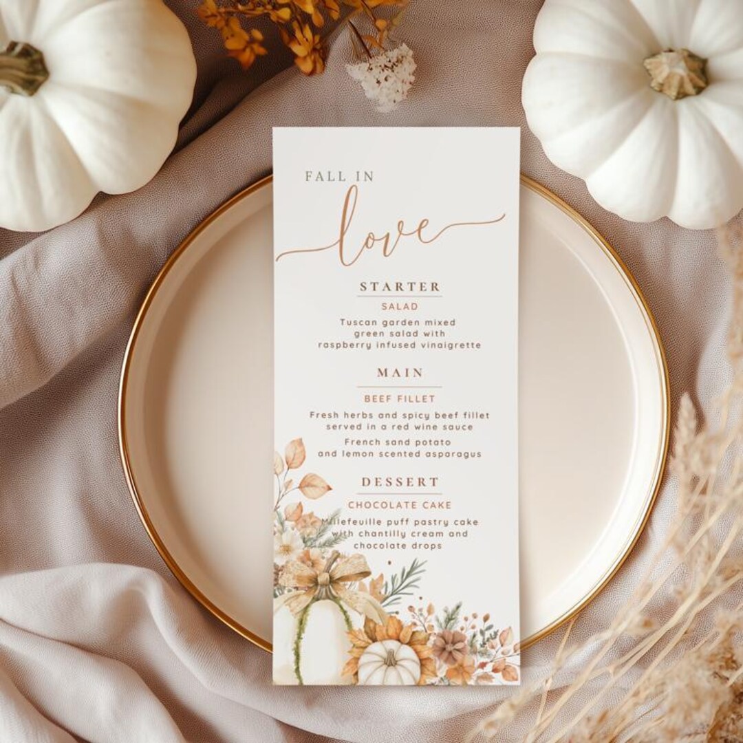 Editable Fall Menu Template Bridal Shower Baby Shower Wedding Dinner ...