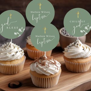 Sage Taufe Cupcake Toppers Taufe Cupcake Toppers Printable Greenery Cupcake Topper Bearbeitbar Cupcake Greenery Taufe Dekor Gold SG1