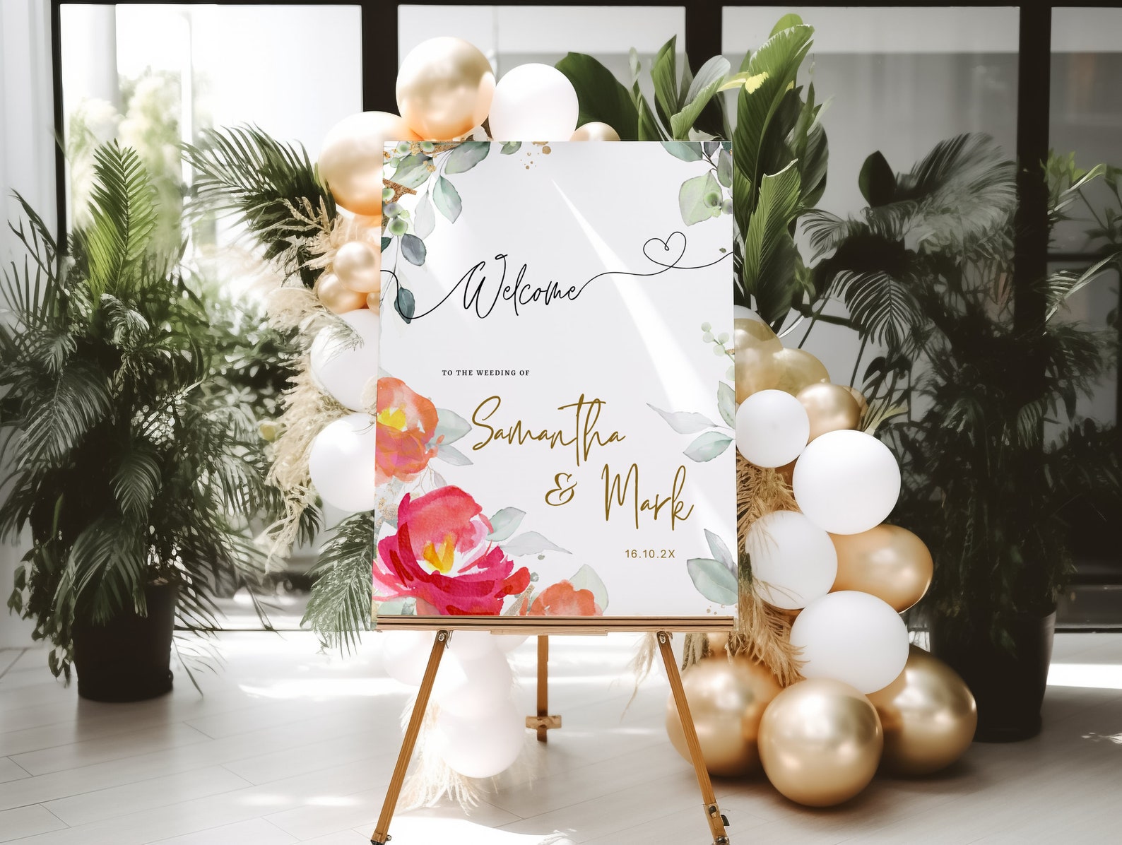 Floral Wedding Sign Template Wedding Welcome Poster Download, Printable Wedding Welcome Sign ...