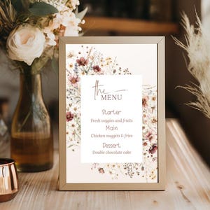 Baby in Bloom Menu Template Printable Editable Baby Shower Menu Floral Menu Editable Menu Wildflower Girl Baby Shower Menu Printable BS3
