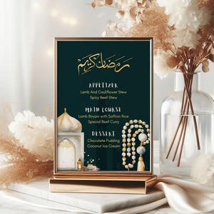 Plantilla de menú de Eid Suhoor para el iftar de Ramadán, plantilla de menú de Ramadán, tarjeta de menú de Eid, menú de restaurante Suhoor, tarjeta de menú editable e imprimible RD1