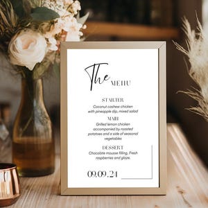 Wedding Menu Template, Minimalist Wedding Monogram, Editable Menu, Printable, Wedding Table Menu Card, Tall Menu, Canva INSTANT Download WD1