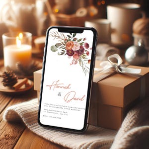 スマートフォン招待状 秋の結婚式 電子招待状 SMS 招待状 紅葉 デジタル招待状 モバイル招待状 結婚式招待状 テンプレート FL2