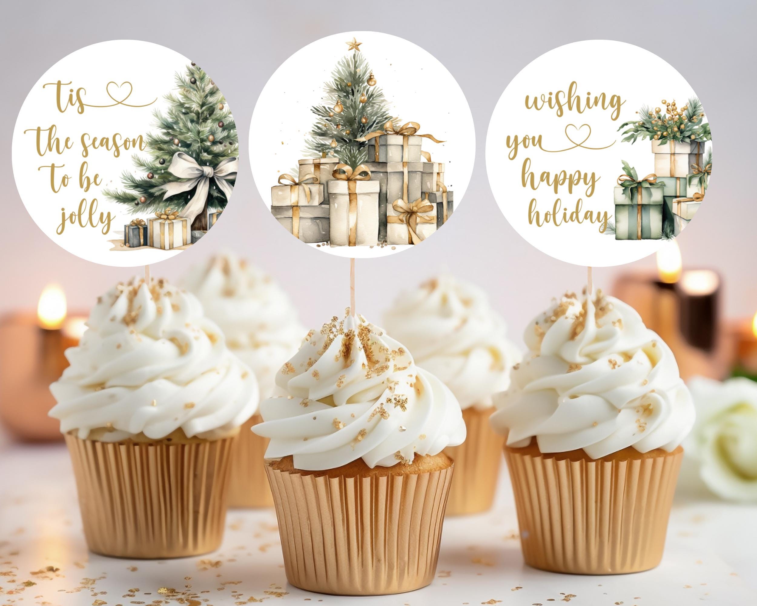 24 PCS Christmas Cupcake Toppers Christmas Cake Toppers